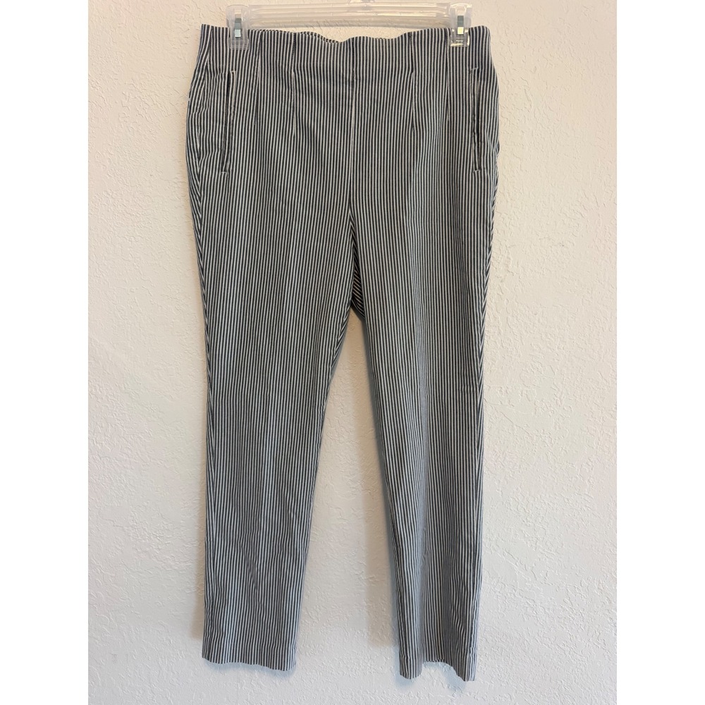 Rafaella Womens Navy White Striped Pull On Stretch Pants Trousers Size 14